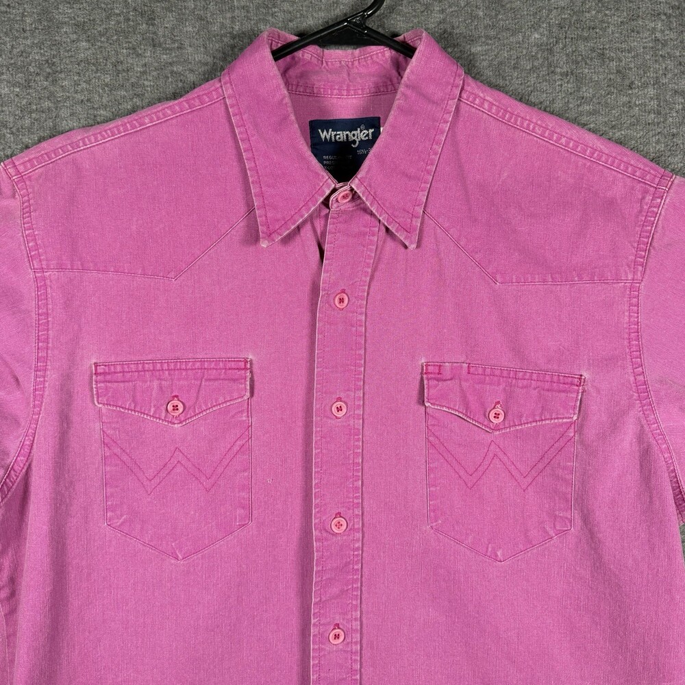 Wrangler Shirt Mens Large Pink Western Button Front BRUSHPOPPER Cowboy